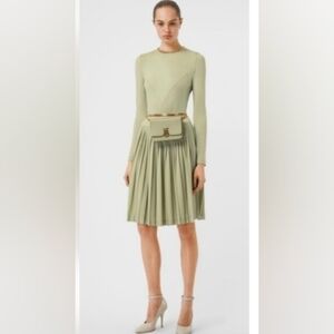 Burberry Open Back Chain Stretch Silk Pleated Dress